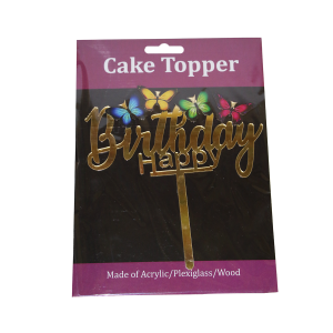 Close-up of a 6 inch printed acrylic cake topper on a cake for special occasion decoration