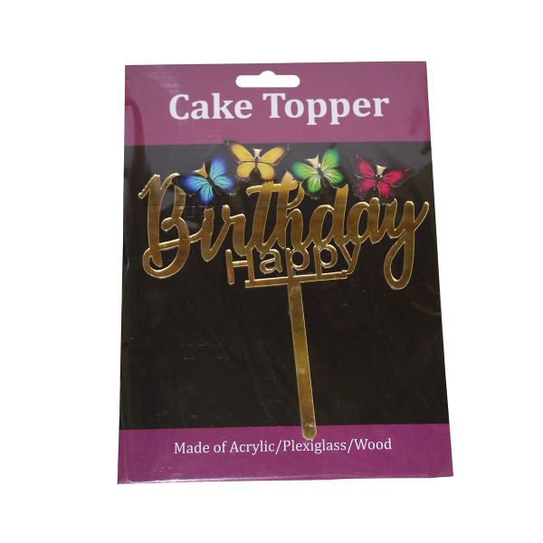 Close-up of a 6 inch printed acrylic cake topper on a cake for special occasion decoration