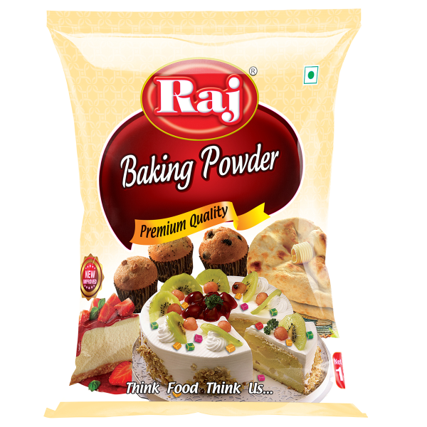 Raj Baking Powder in a container.