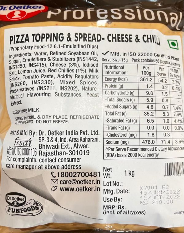 FF PIZZA TOPPING & SPREAD CHEESE & CHILLI 1KG