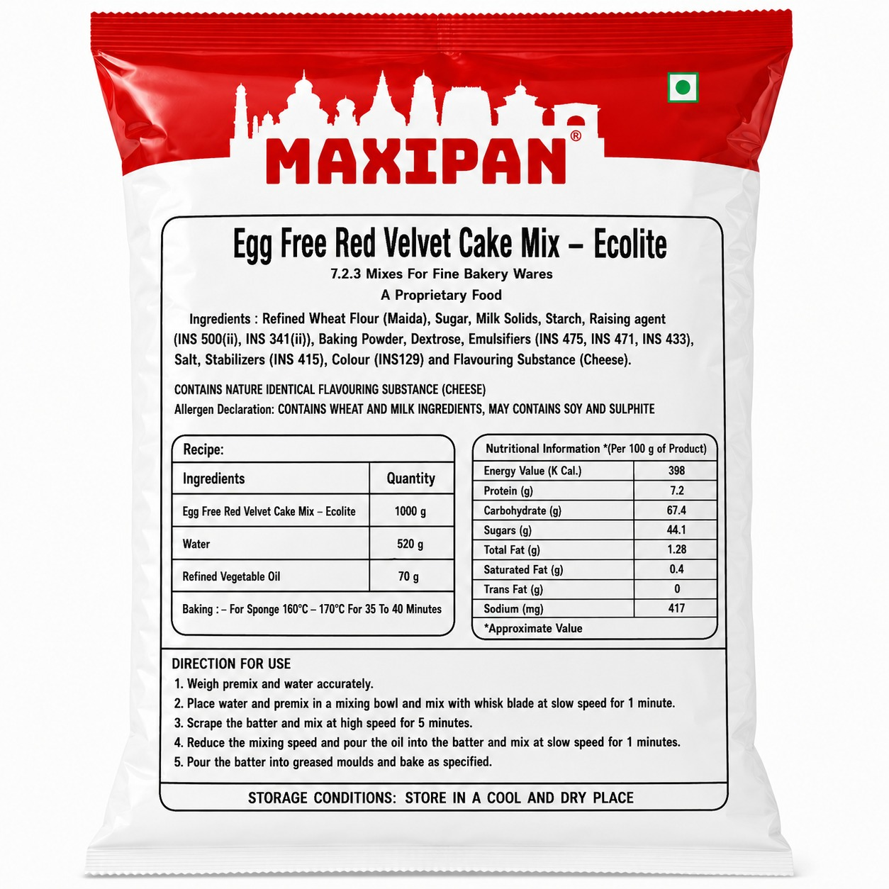 MAXIPAN EGG FREE RED VELVET CAKE MIX -ECOLITE