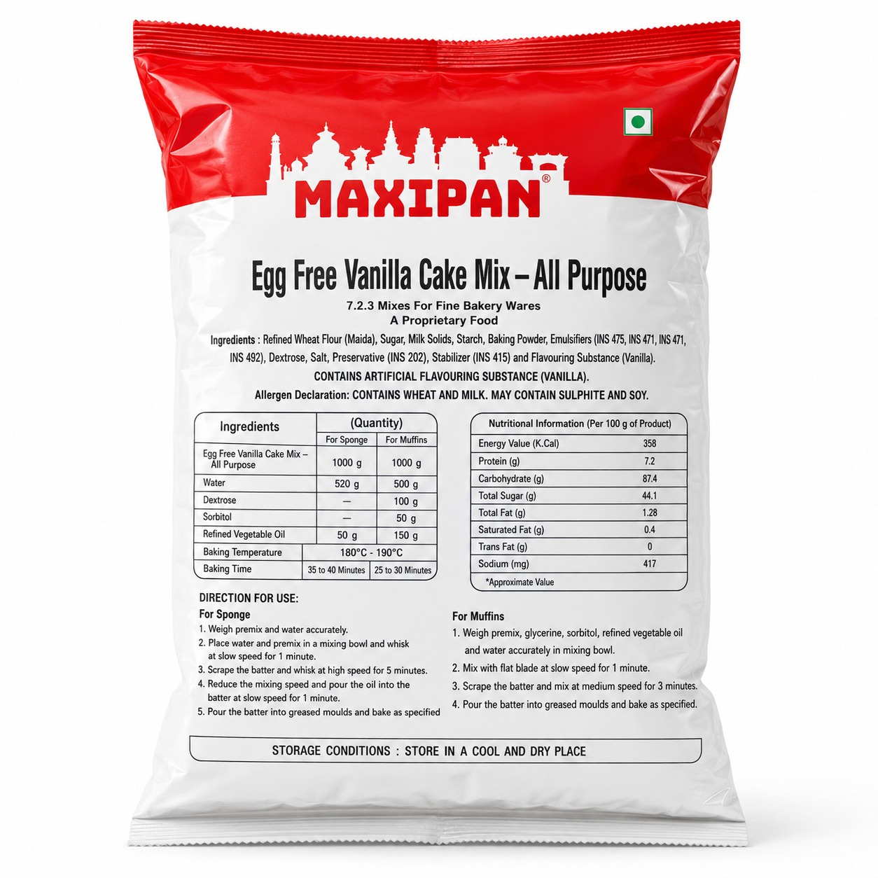MAXIPAN EGG FREE VANILLA CAKE MIX- ALL PURPOSE