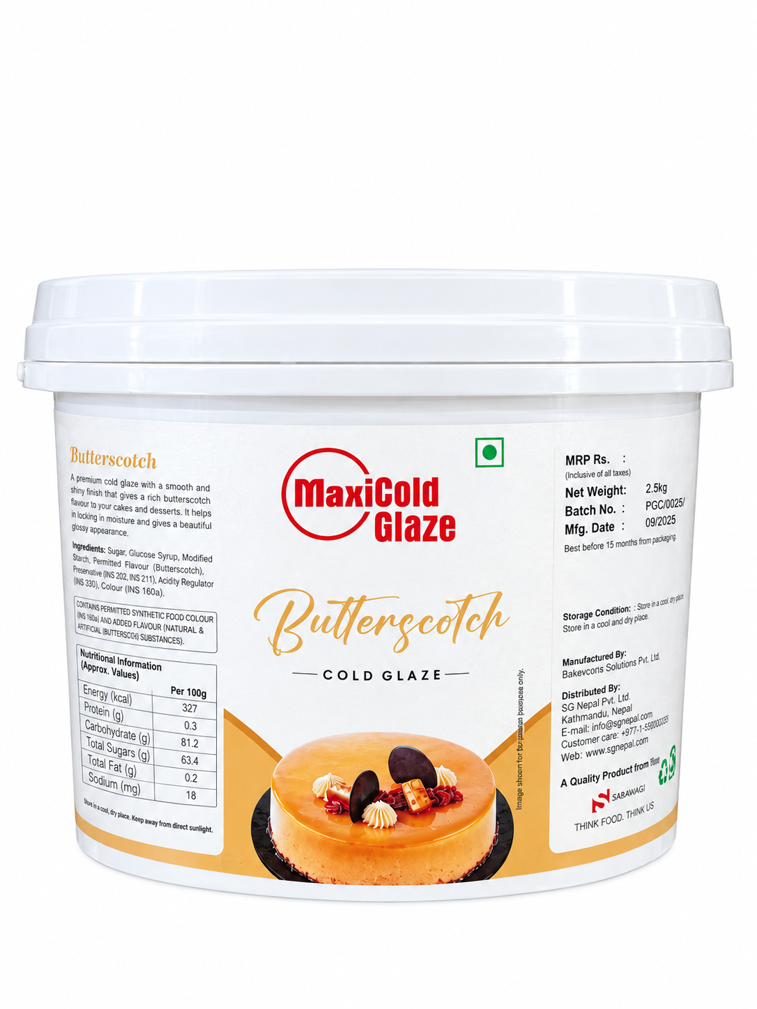 MAXICOLD BUTTERSCOTCH GLAZE 2.5kg – Ready-to-Use Cake Glaze