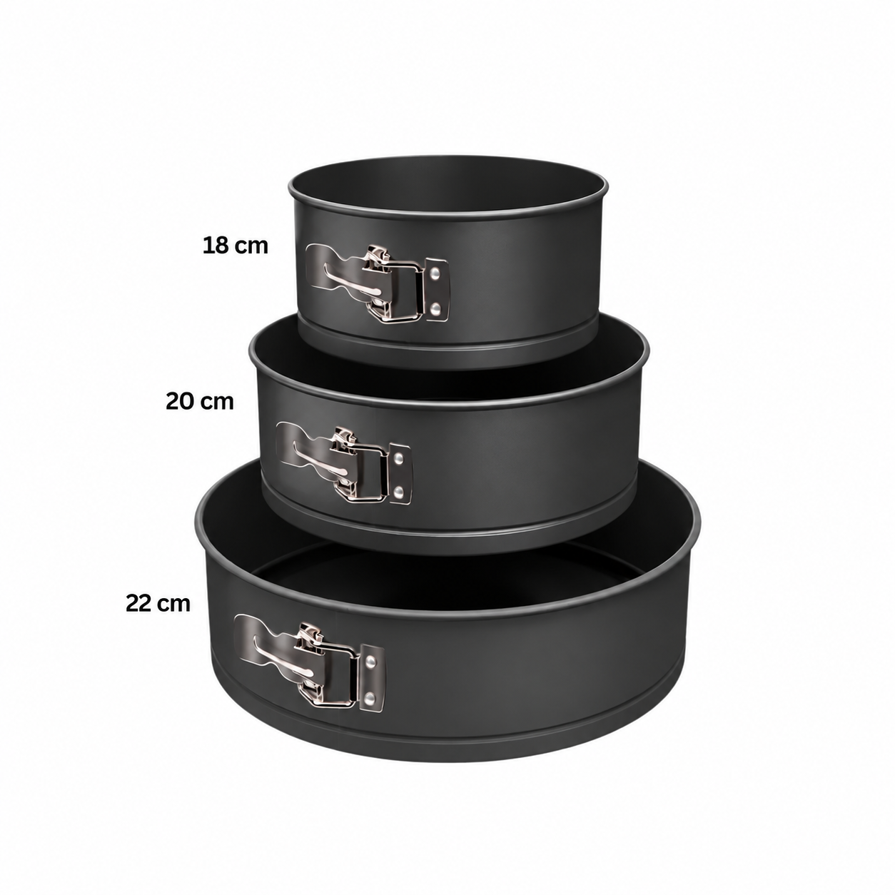 3 Pcs Non-Stick Springform Cake Mould Set – 18cm, 20cm & 22cm