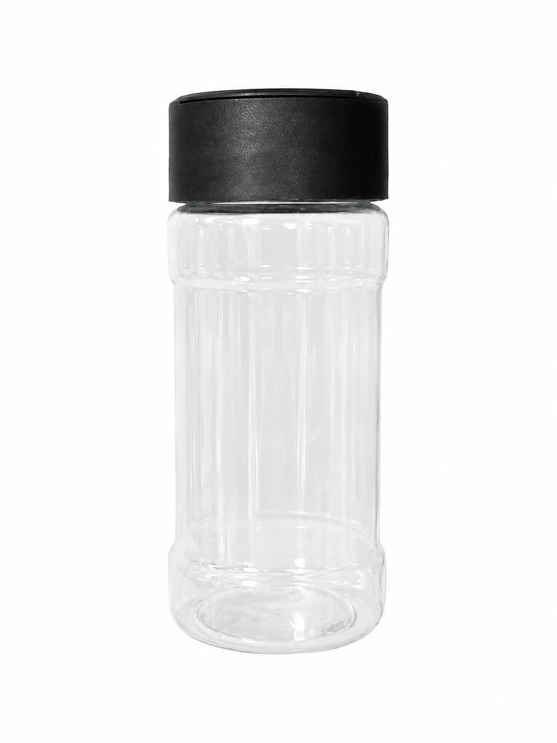Clear Plastic Spice Sprinkle Jar with Black Cap | Empty Seasoning Container
